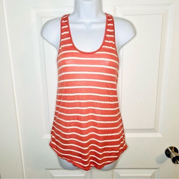 Ann Taylor Loft Lou & Grey Stripe Criss Cross Back Tank Top Coral Orange XS - Picture 3 of 8